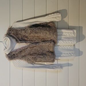 LULURAIN TURTLENECK SWEATER DRESS W/FAUX FUR VEST  8   TAN/BROWN